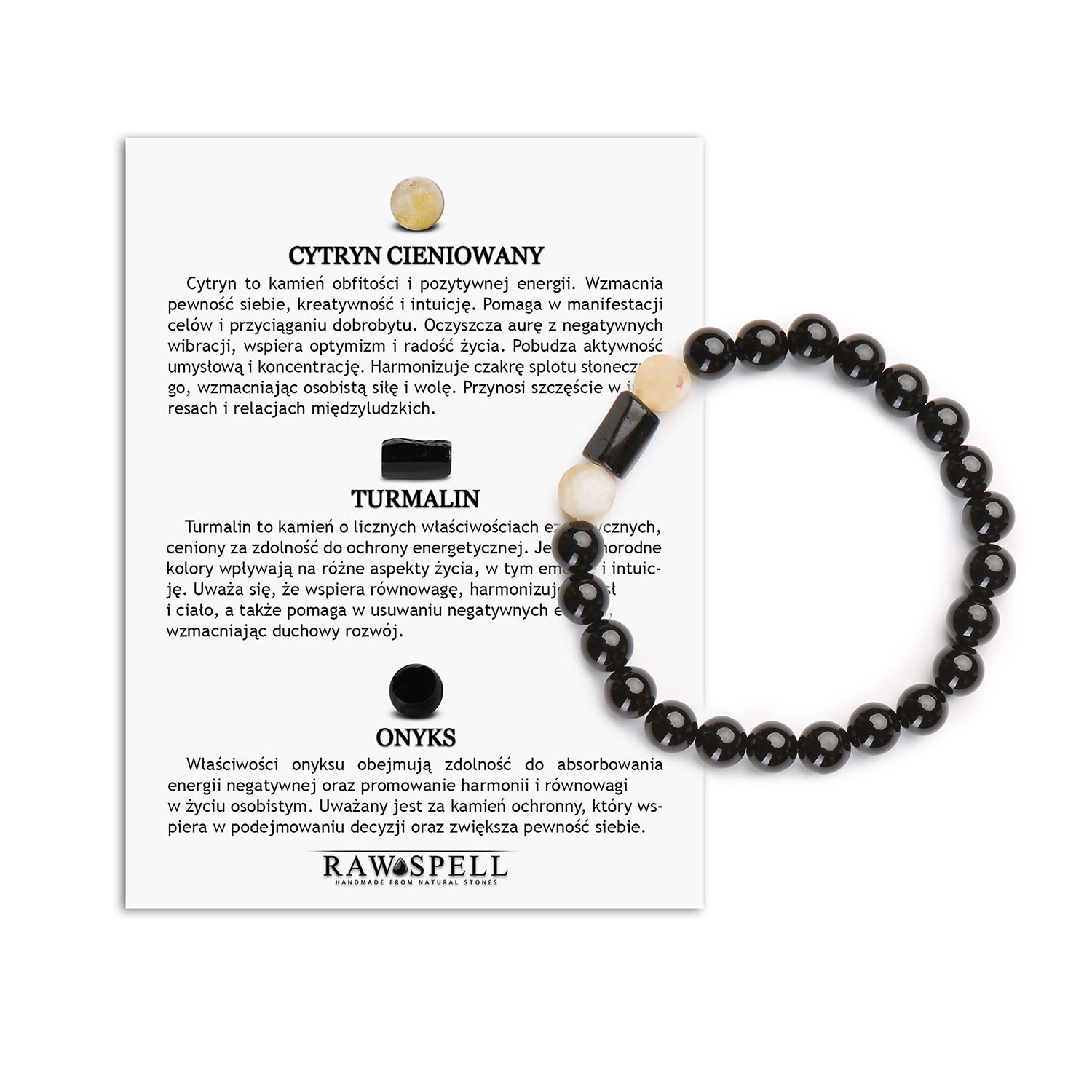 Bransoletka Arsil Cytryn Cieniowany, Turmalin, Onyks - Naturalne Piękno w Twojej Stylizacji Stylowa bransoletka z kamieni naturalnych Arsil, łącząca cytryn cieniowany, turmalin i onyks w elegancką całość.