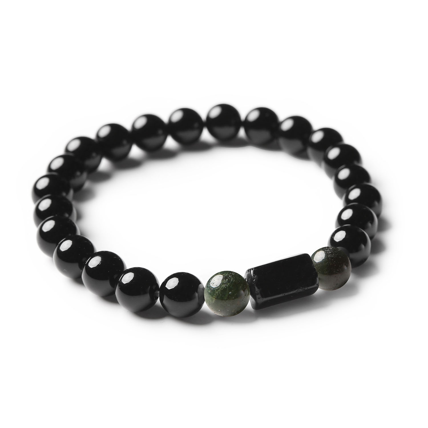 Bransoletka Arsil z kamieni naturalnych: agat mszysty, turmalin i onyks, doskonały dodatek do każdej stylizacji.