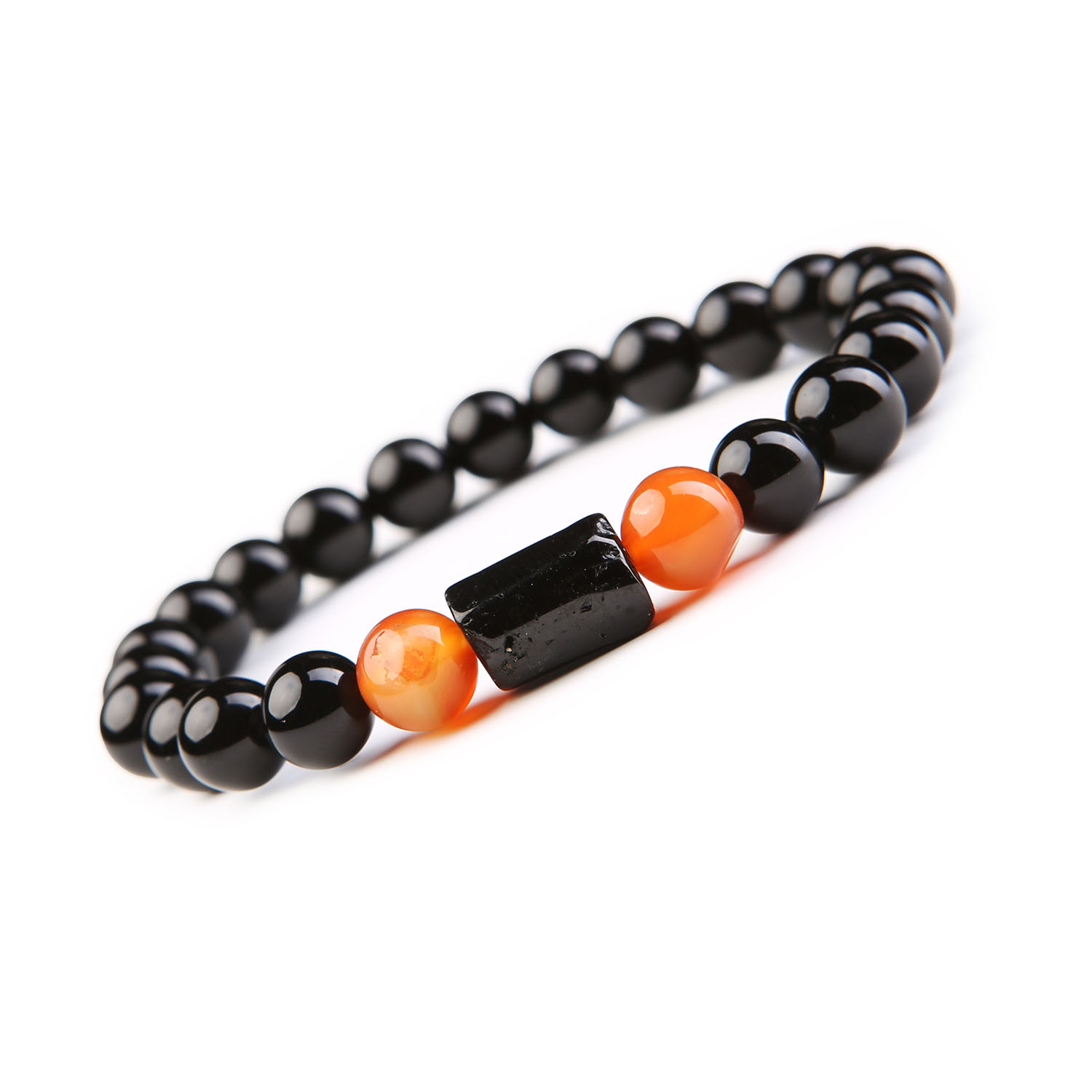 Bransoletka Arsil z Kamieni Naturalnych Karneol, Turmalin, Onyks Elegancka bransoletka z kamieni naturalnych Arsil, składająca się z karneolu, turmalinu i onyksu - wyrazisty element biżuteryjny.