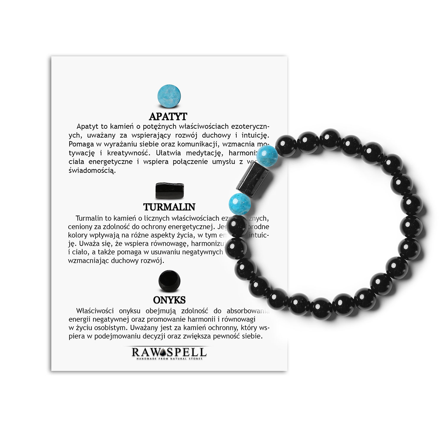 Bransoletka Naturalna - Apatyt, Turmalin, Onyks Styl z Kolekcji Arsil Niepowtarzalna bransoletka z Apatytu, Turmalinu i Onyksu – odkryj moc naturalnych kamieni w kolekcji Arsil.