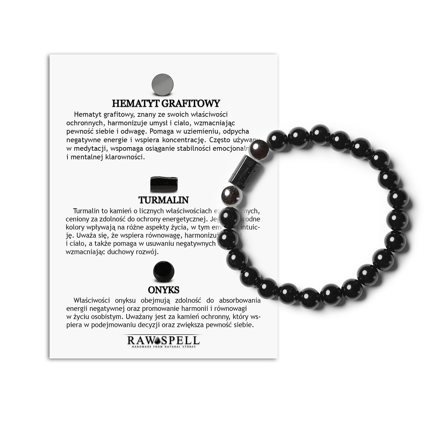 Bransoletka Naturalna - Hematyt Grafitowy, Turmalin, Onyks Styl z Kolekcji Arsil Bransoletka z Hematytu Grafitowego, Turmalinu i Onyksów – intensywne kolory i styl w kolekcji Arsil.