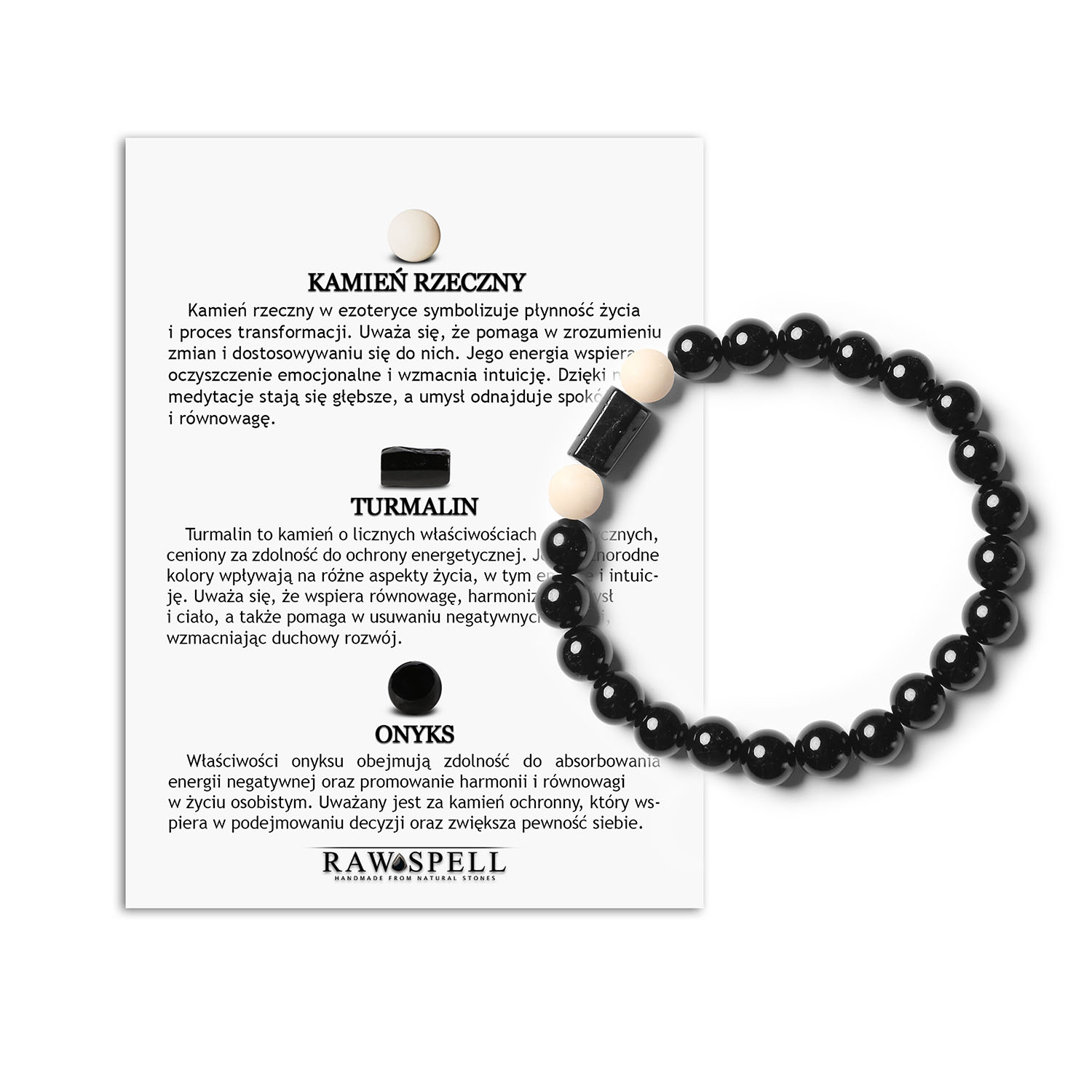 Bransoletka Naturalna - Kamień Rzeczny, Turmalin, Onyks Styl z Kolekcji Arsil Bransoletka z Kamienia Rzecznego, Turmalinu i Onyksów – wyraź swoją indywidualność z kolekcją Arsil.