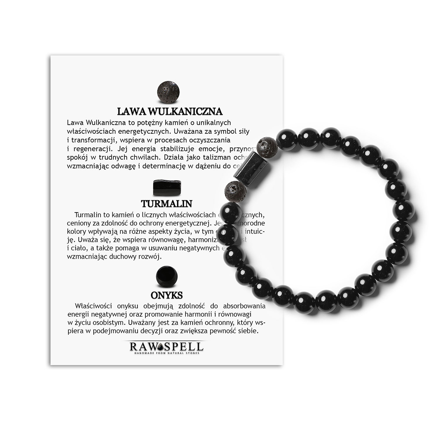 Bransoletka Naturalna - Lawa Wulkaniczna, Turmalin, Onyks Styl z Kolekcji Arsil Bransoletka z Lawą Wulkaniczną, Turmalinem i Onyksami – połączenie siły i klasy w kolekcji Arsil.