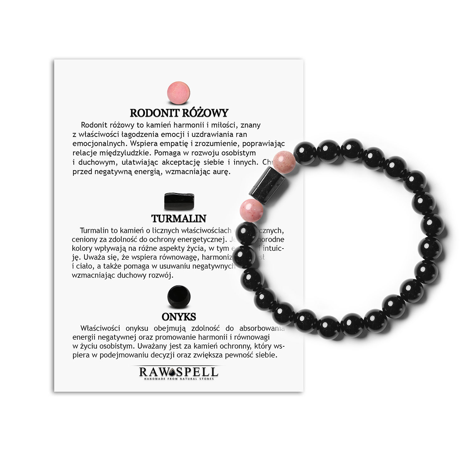 Bransoletka Naturalna - Rodonit Różowy, Turmalin, Onyks Styl z Kolekcji Arsil Bransoletka z Rodonitem Różowym, Turmalinem i Onyksami – wyraź swoją indywidualność z kolekcją Arsil.