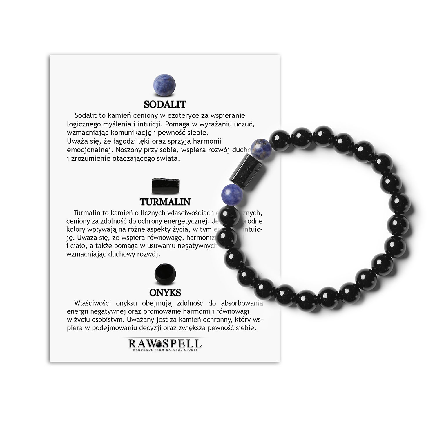 Bransoletka Naturalna - Sodalit, Turmalin, Onyks Arsil Collection Bransoletka stworzona z Sodalitu, Turmalinu i Onyksu – naturalne piękno i siła w kolekcji Arsil.