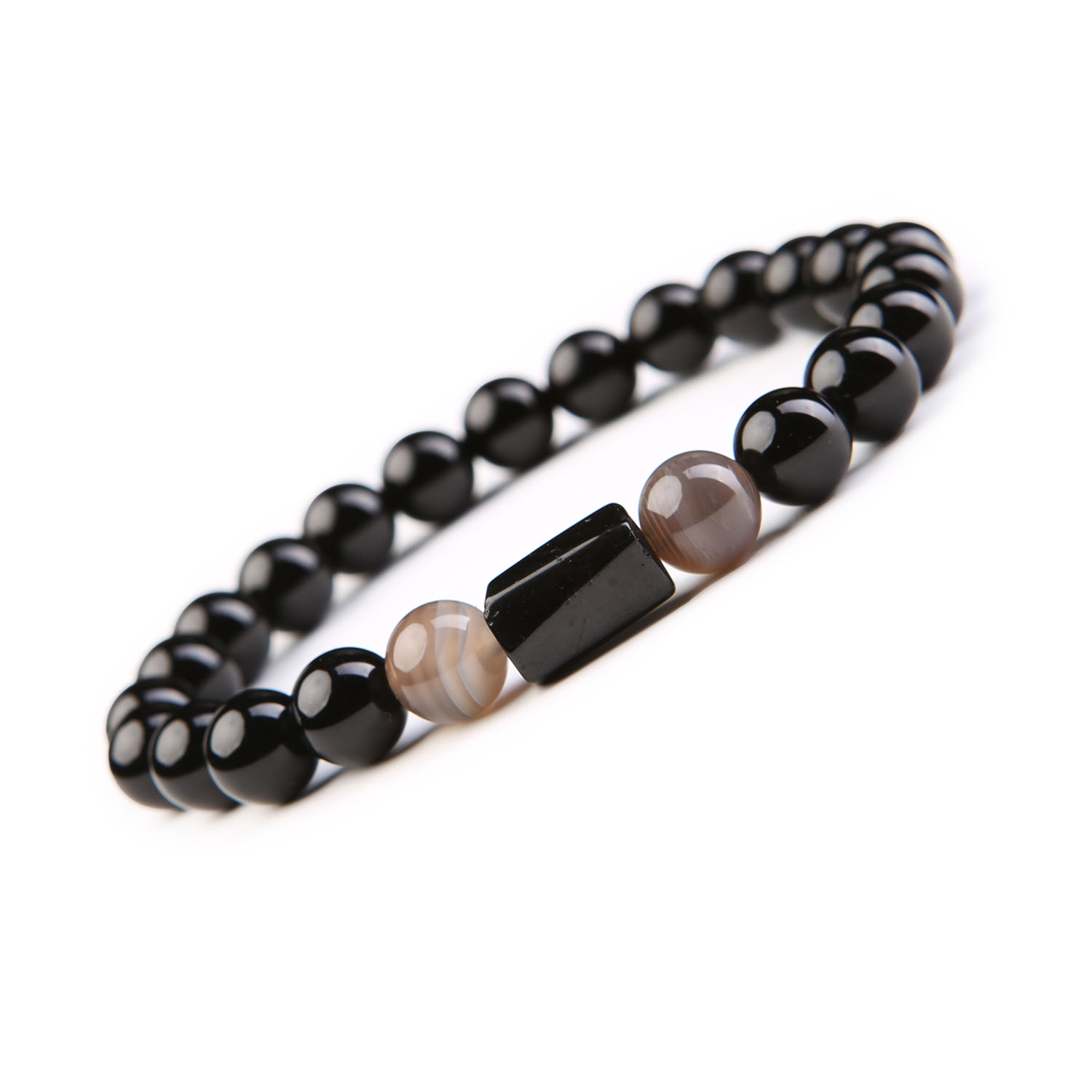 Bransoletka z Kamieni Naturalnych - Agat Botswana, Turmalin i Onyks Kolekcja Arsil Bransoletka z kamieni naturalnych: turmalin, agat botswana i onyks, część kolekcji Arsil.