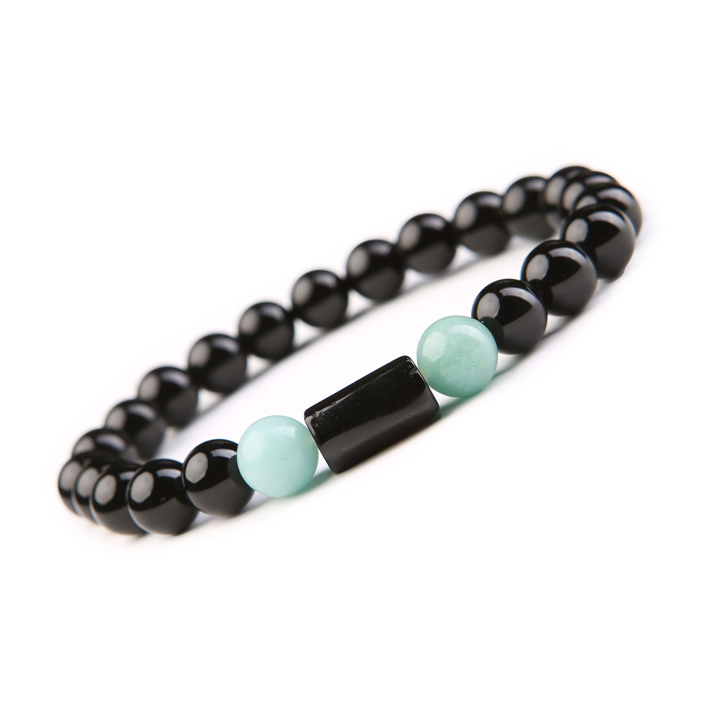 Bransoletka z Kamieni Naturalnych - Amazonit Jasny, Turmalin i Onyks Kolekcja Arsil Elegancka bransoletka Arsil wykonana z jasnego amazonitu, turmalinu i onksu.