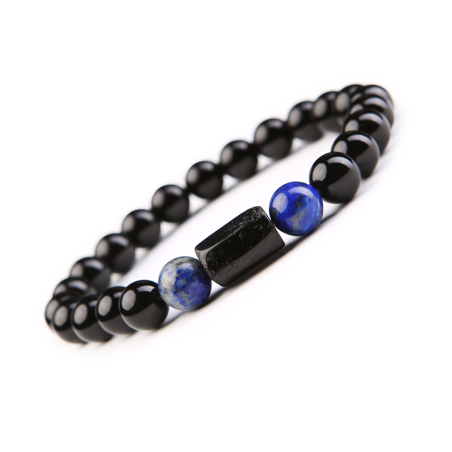 Bransoletka z Kamieni Naturalnych - Lapis Lazuli, Turmalin i Onyks Kolekcja Arsil Bransoletka z kamieni naturalnych: turmalin, lapis lazuli i onyks, część kolekcji Arsil.