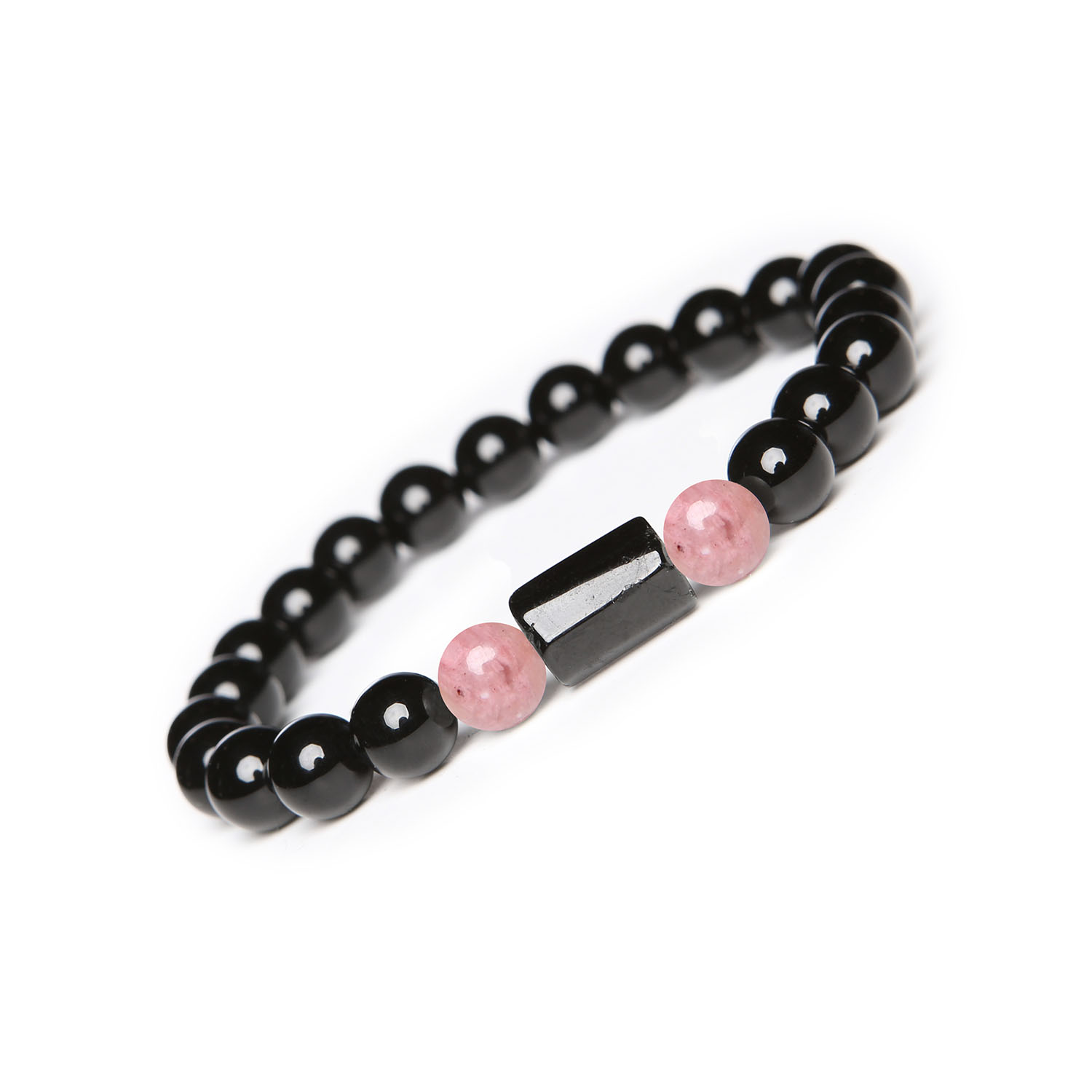 Bransoletka z Kamieni Naturalnych - Rodonit Różowy, Turmalin, Onyks Kolekcja Arsil Unikalna bransoletka z Rodonitu Różowego, Turmalinu oraz Onyksu – odkryj harmonię stylu w kolekcji Arsil.