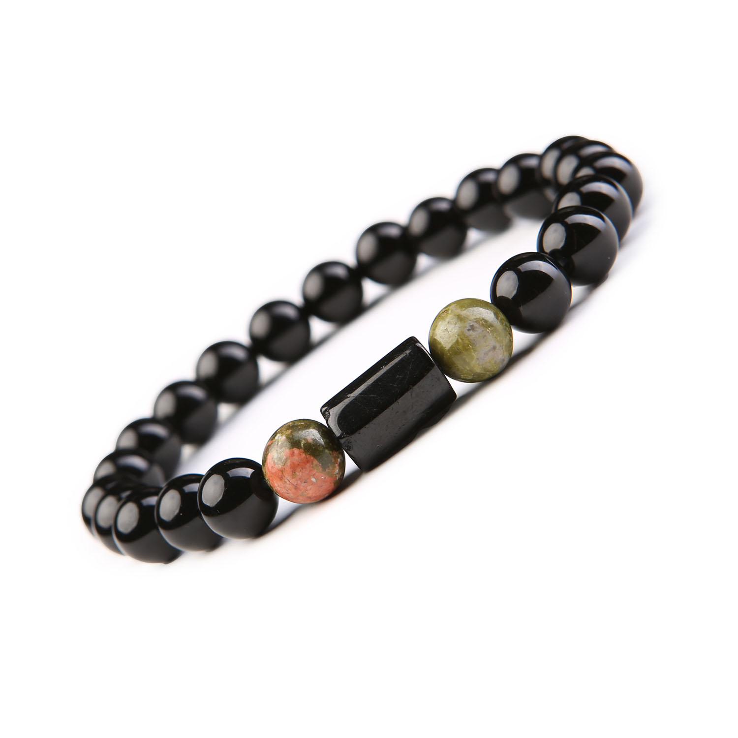 Bransoletka z Kamieni Naturalnych - Unakit, Turmalin i Onyks Kolekcja Arsil Elegancka bransoletka Arsil wykonana z unakitu, turmalinu i onksu.