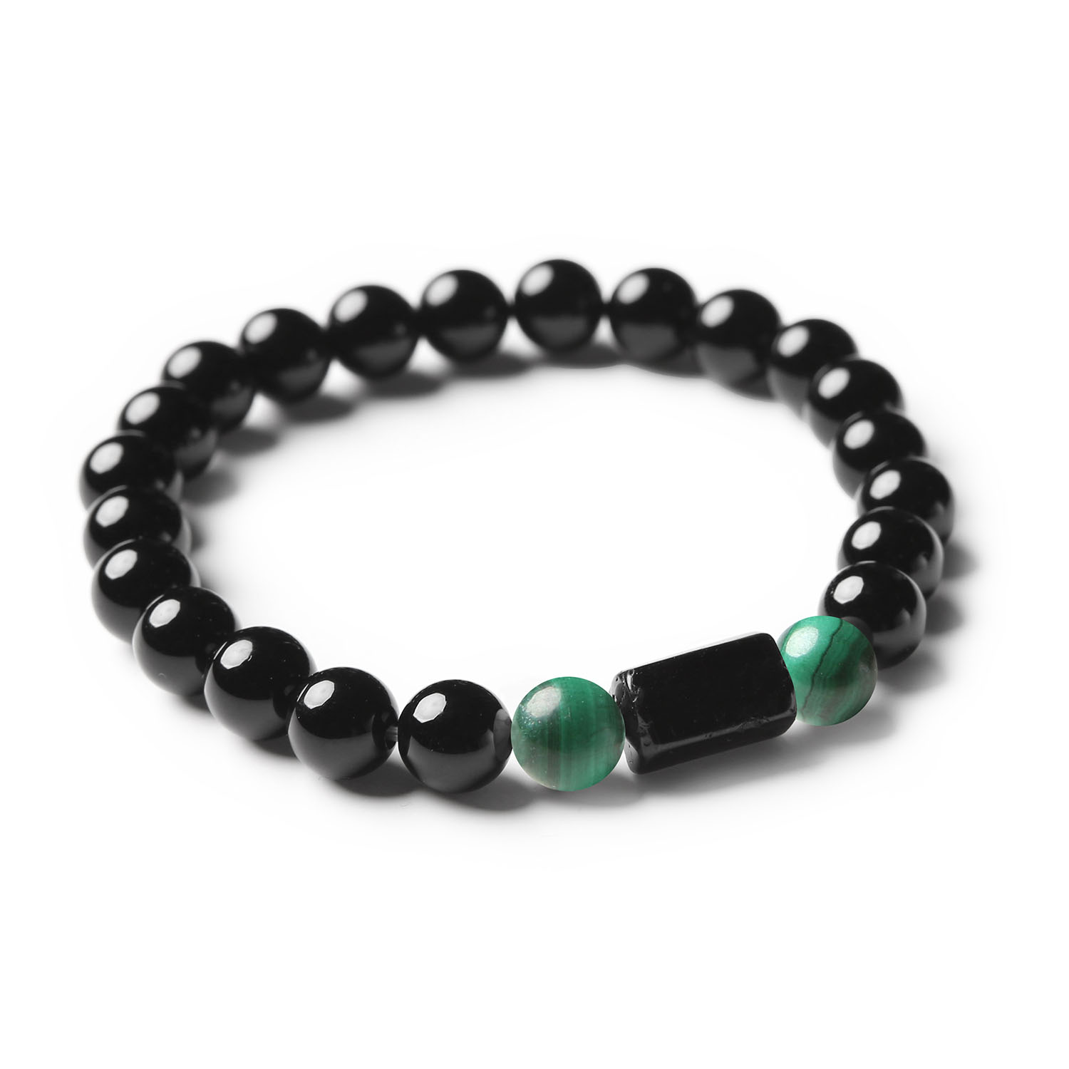 Bransoletka z naturalnych kamieni: malachit, turmalin i onyks – subtelna ekspresja osobowości i elegancji w jednym, stworzona dla najwybredniejszych.