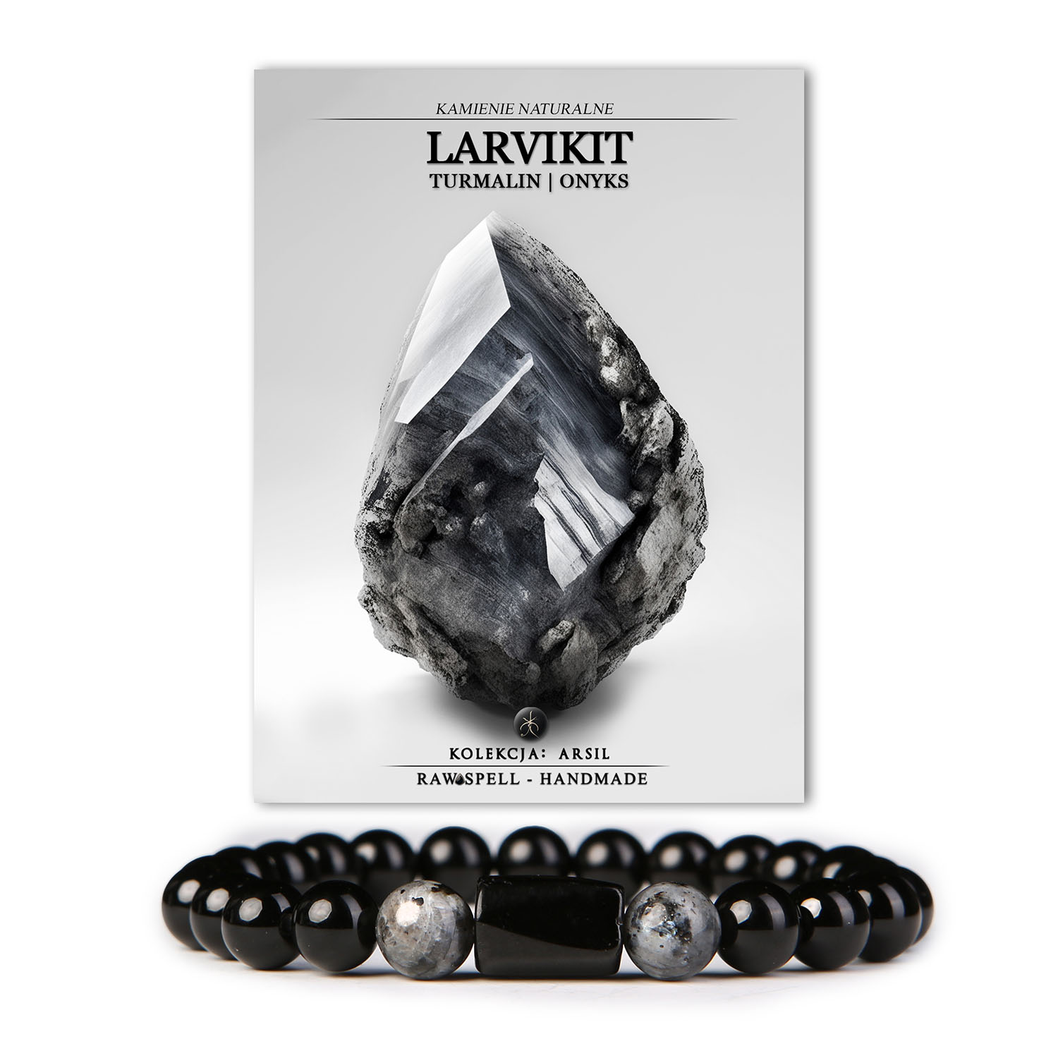 Bransoletka z naturalnych kamieni: larvikit, turmalin i onyks – magiczna kombinacja, która dodaje charakteru i blasku każdemu lookowi.