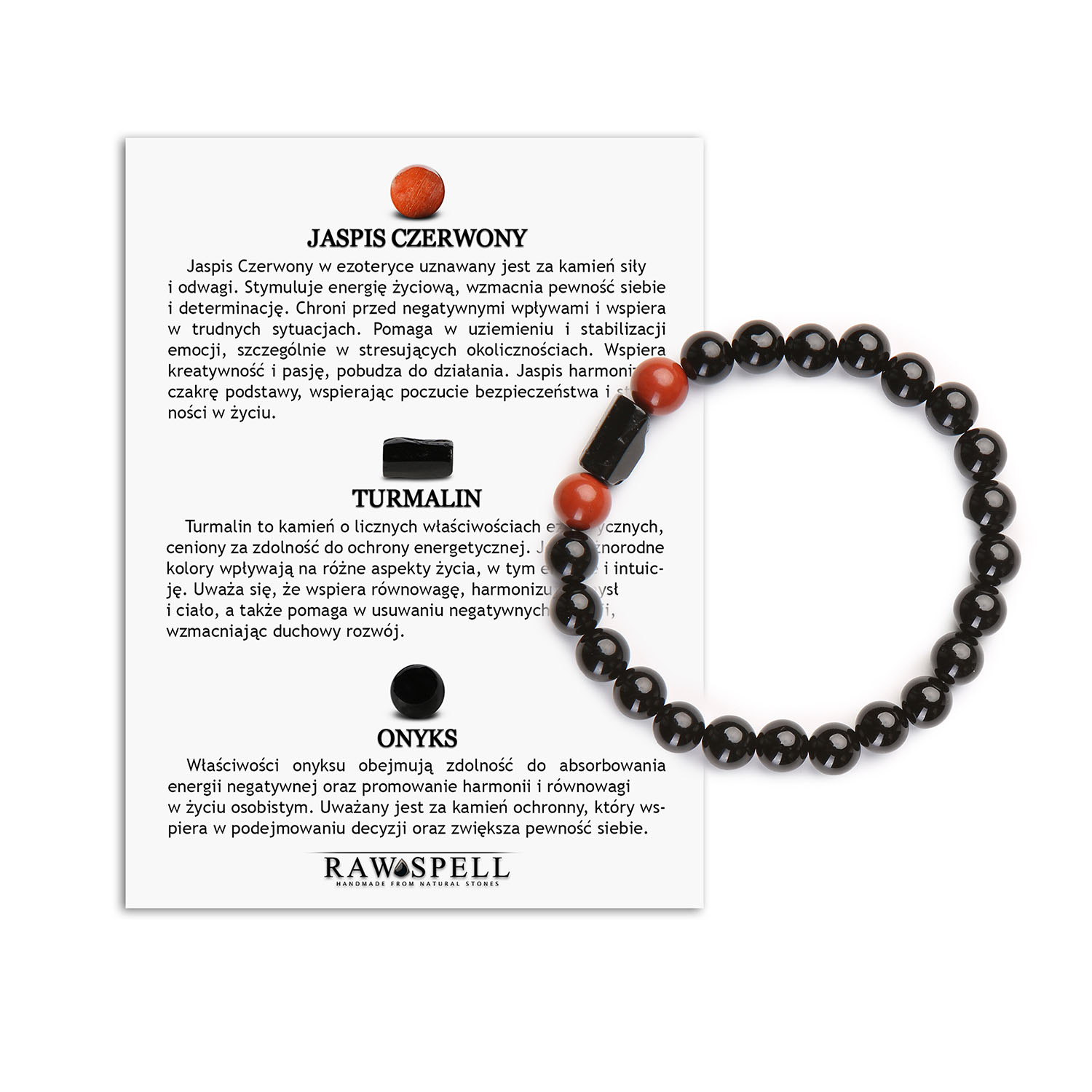 Bransoletka z Kolekcji Arsil Czerwony Jaspis, Turmalin, Onyks - Elegancja z Natury Bransoletka z naturalnych kamieni w kolekcji Arsil, łącząca czerwony jaspis, turmalin i onyks.