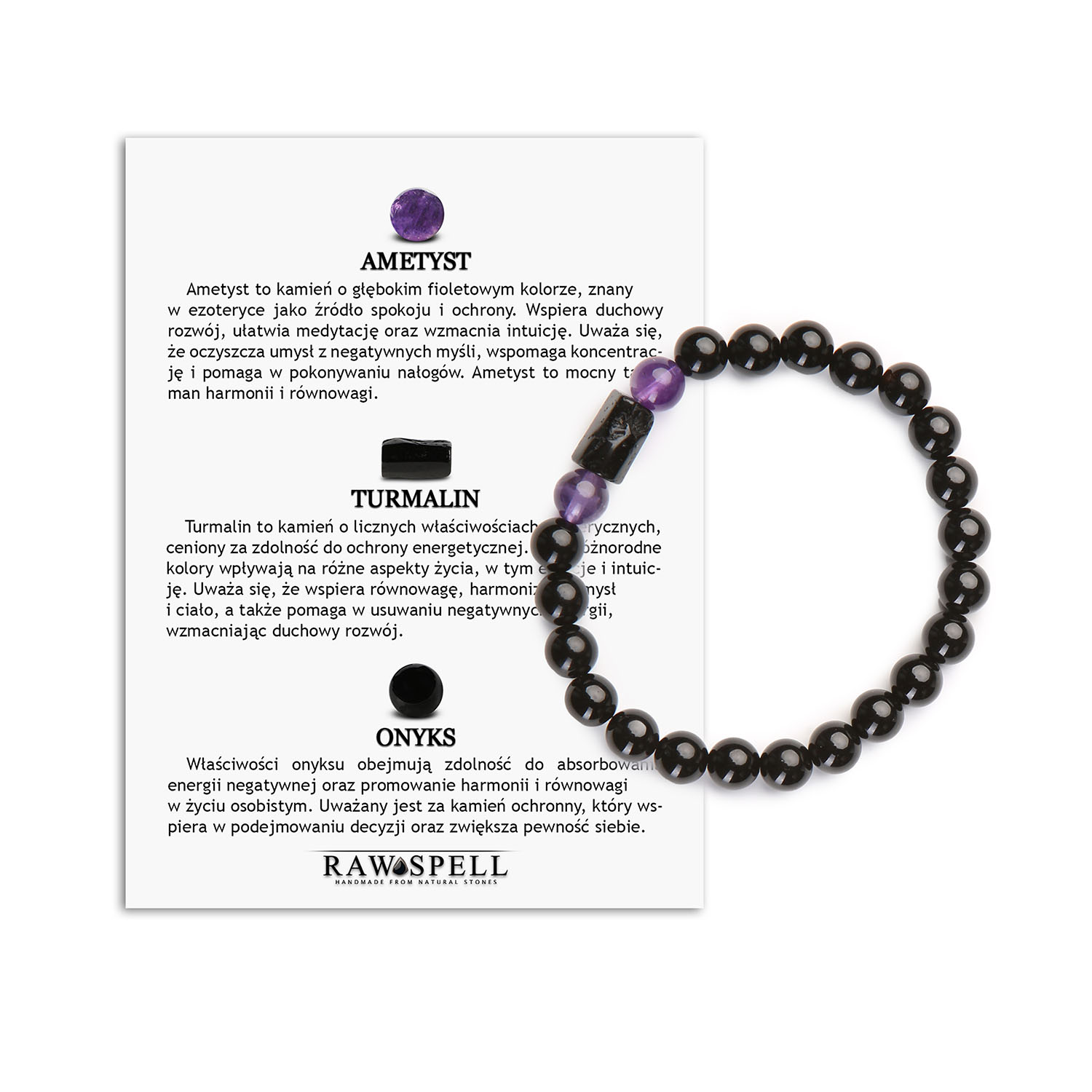 Bransoletka z Kolekcji Arsil dla Bliźniąt Ametyst, Turmalin, Onyks - Wyjątkowa Energia Natury Stylowa bransoletka Arsil z ametystu, turmalinu i onyksu, wykonana z naturalnych kamieni szlachetnych.