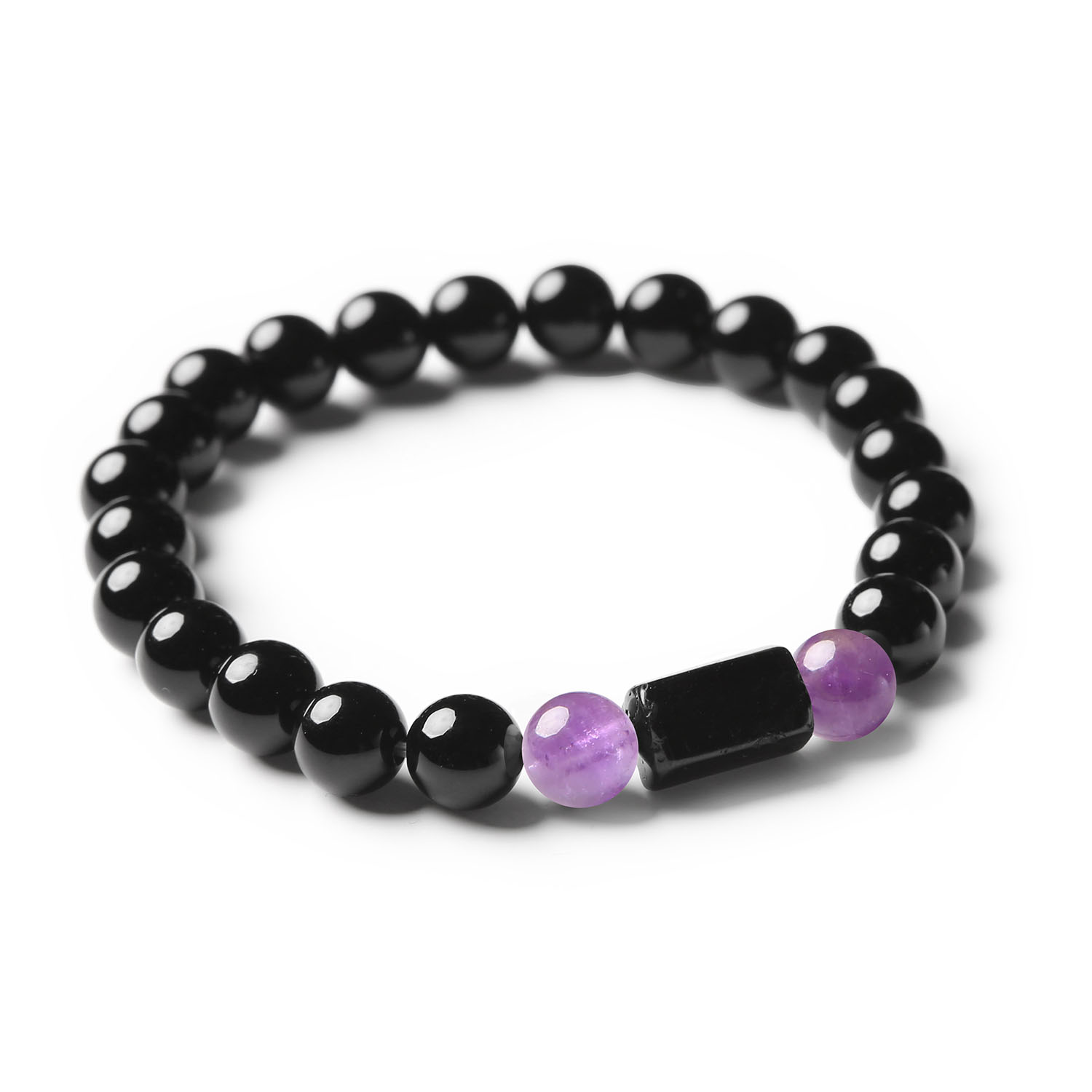 Kolekcja Arsil: bransoletka z ametystu, turmalinu i onyksu, łącząca elegancję z naturalnym pięknem kamieni.