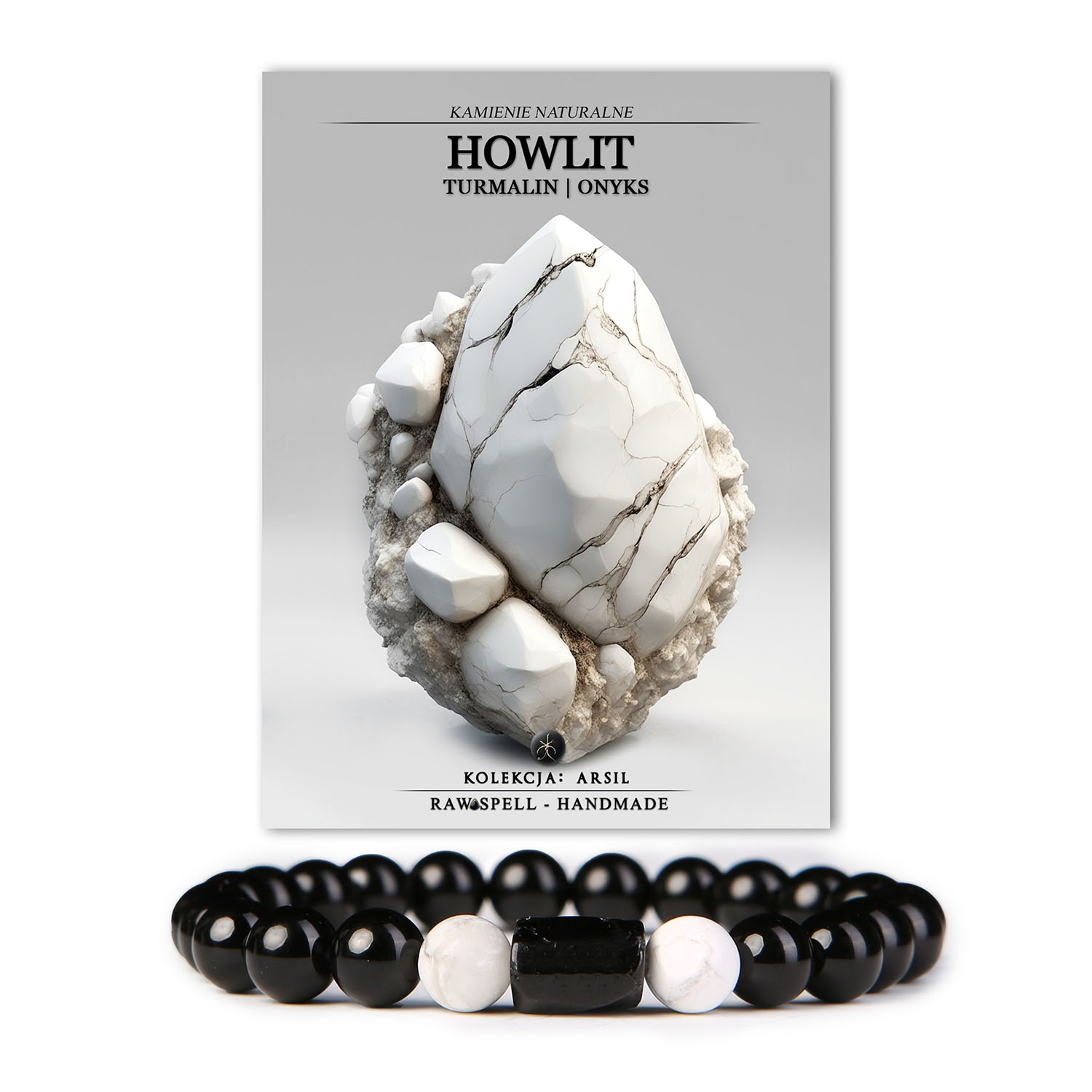 Elegancka bransoletka, w której subtelny howlit splata się z energia turmalinu i siłą onksu, tworząc harmonię stylu i emocji – odkryj magię kolekcji Arsil.