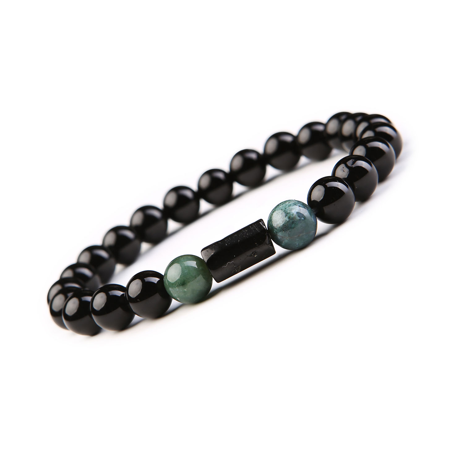 Elegancka Bransoletka Arsil - Agat Mszysty, Turmalin i Onyks z Naturalnych Kamieni Bransoletka z kolekcji Arsil wykonana z naturalnych kamieni: agat mszysty, turmalin i onyks.