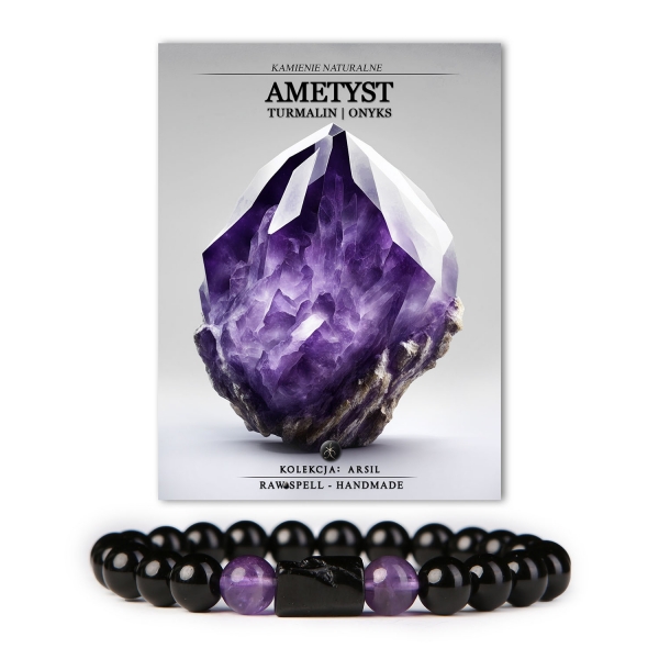 Bransoletka z kolekcji Arsil z naturalnych kamieni: ametyst, turmalin i onyks, elegancki dodatek do każdej stylizacji.