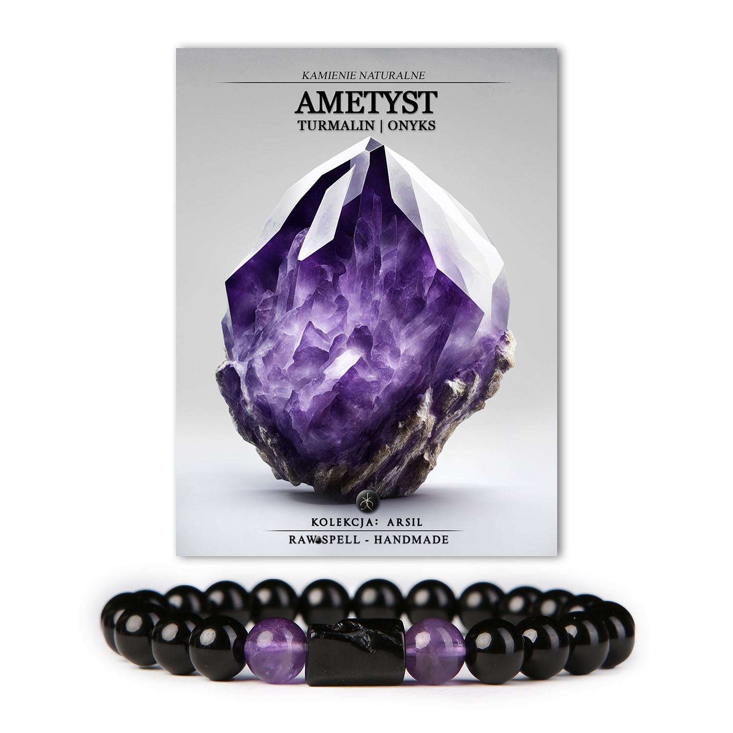 Bransoletka z kolekcji Arsil z naturalnych kamieni: ametyst, turmalin i onyks, elegancki dodatek do każdej stylizacji.