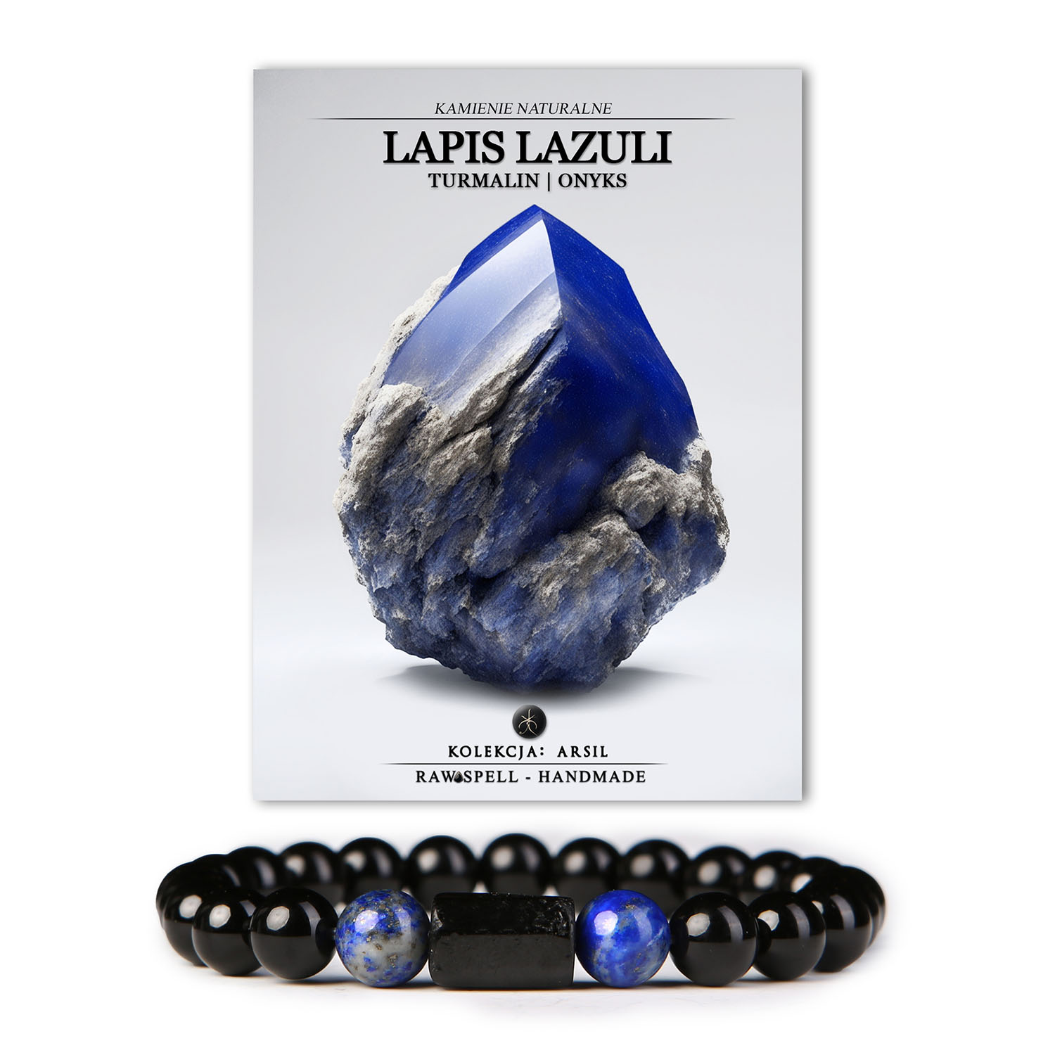 Stylowa bransoletka z kamieni naturalnych w kolorach lapis lazuli, turmalinu i onksu - Kolekcja Arsil.