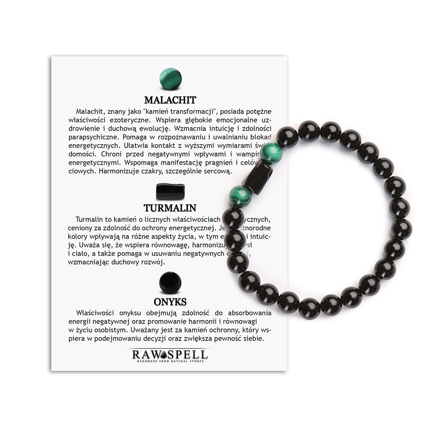 Malachitowa Elegancja Bransoletka z Kamieni Naturalnych z Turmalinem i Onyksu Kolekcja Arsil Wyjątkowa bransoletka z malachitu, turmalinu i onksu, która emanuje energią i stylem – odważny wybór z kolekcji Arsil.