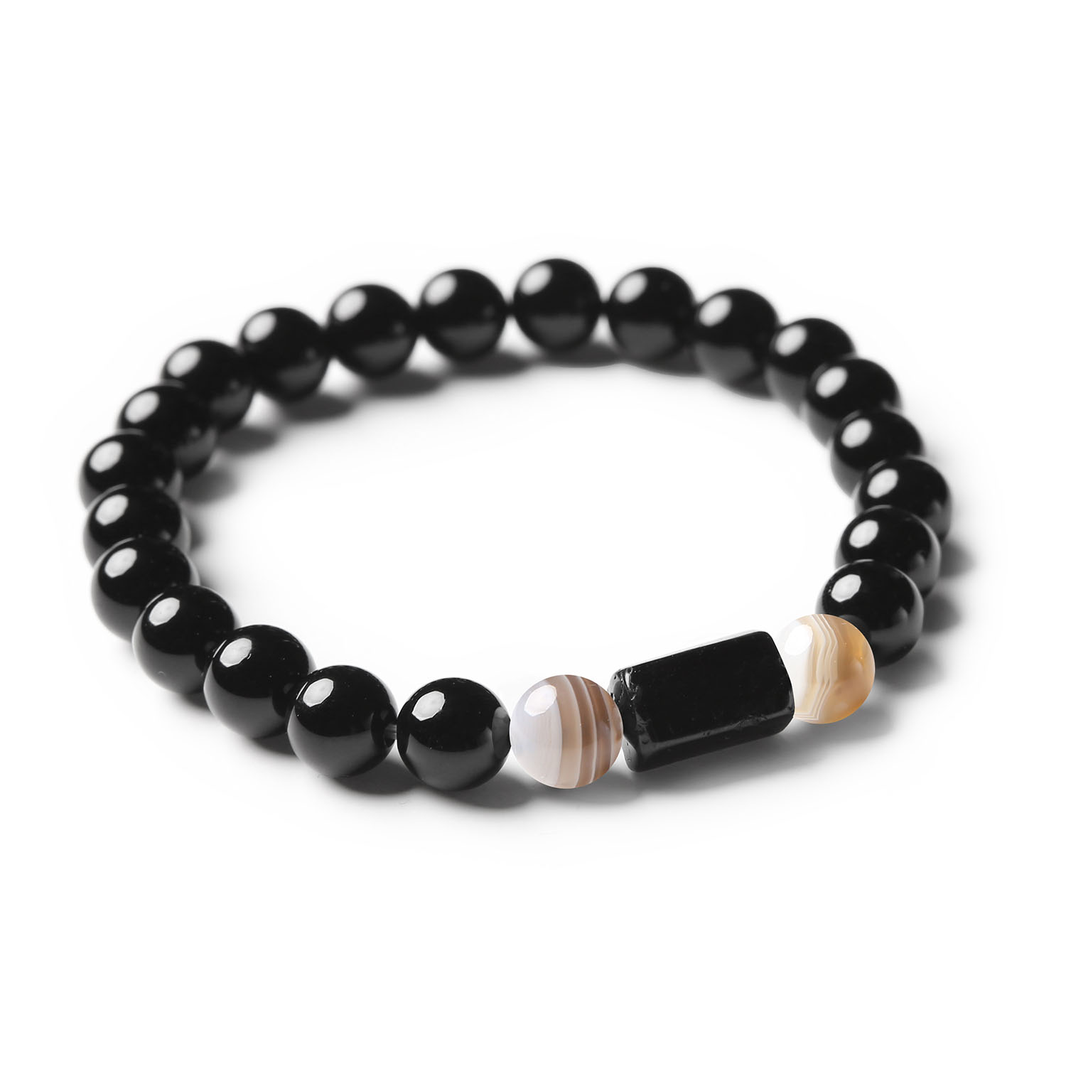 Stylowa bransoletka z kamieni naturalnych w odcieniach agatu botswana, turmalinu i onksu - Kolekcja Arsil.