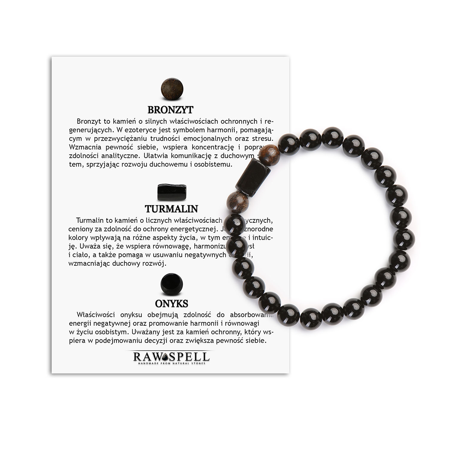 Naturalna Bransoletka z Bronzytu, Turmalinu i Onyksu - Kolekcja Arsil Stylowa bransoletka z naturalnych kamieni, w której splatają się subtelne odcienie bronzytu, turmalinu i onksu – magia z kolekcji Arsil.