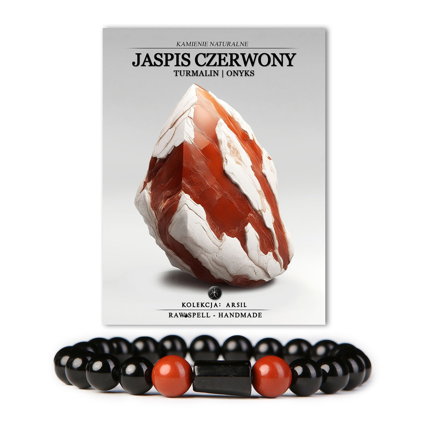 Bransoletka z kolekcji Arsil wykonana z naturalnych kamieni: czerwony jaspis, turmalin i onyks