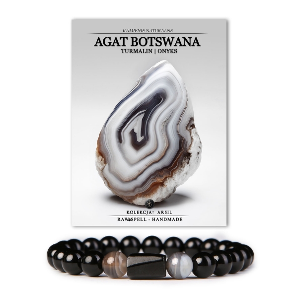 Bransoletka z naturalnych kamieni: agat botswana, turmalin i onyks z kolekcji Arsil.