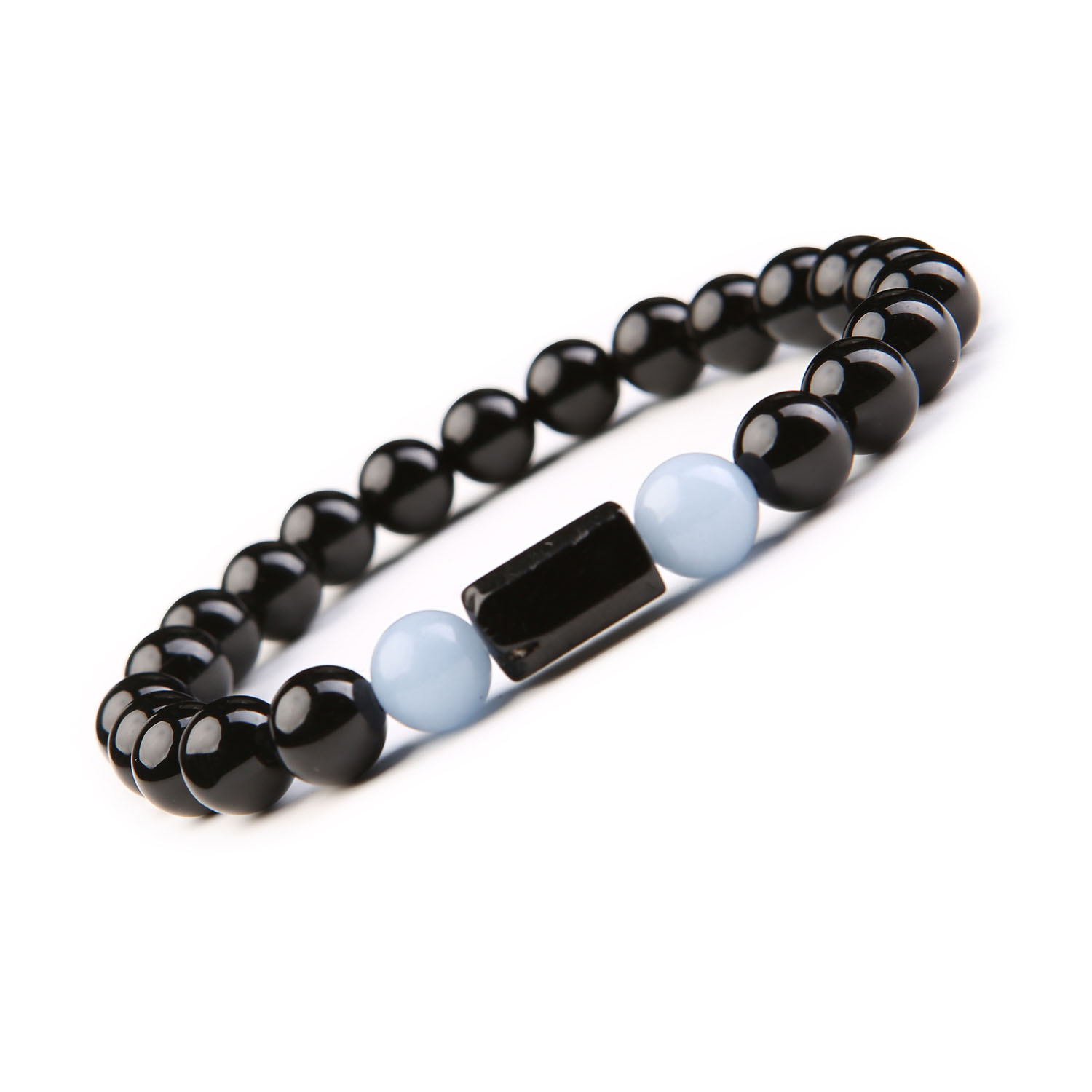 Stylowa Bransoletka z Angelitu Peru, Turmalinu i Onyksu Kolekcja Arsil Bransoletka z naturalnych kamieni: angelit Peru, turmalin i onyks z kolekcji Arsil.