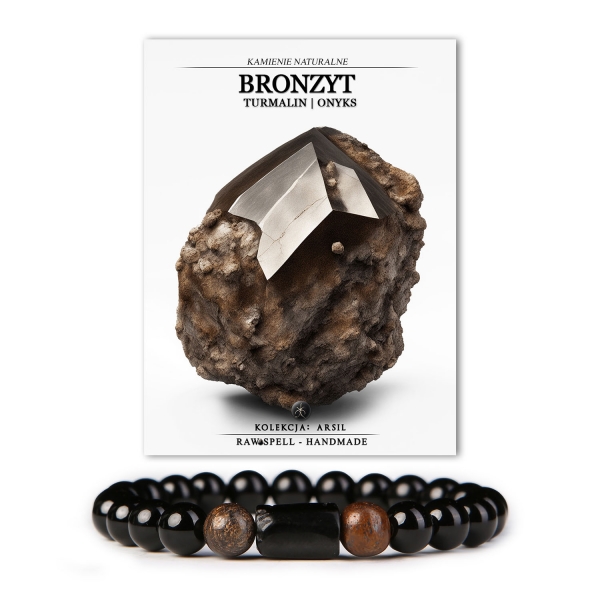 Bransoletka Arsil z hipnotyzującym bronzytem, turmalinem i onyksami – idealny wybór dla miłośników nietuzinkowego stylu.