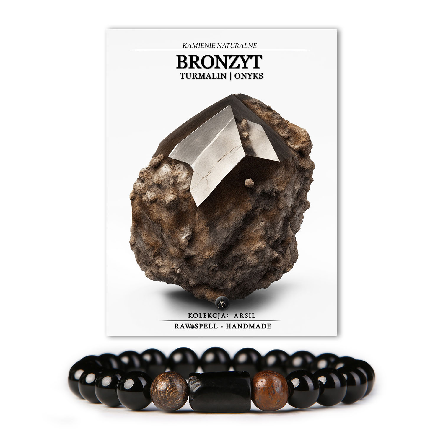 Bransoletka Arsil z hipnotyzującym bronzytem, turmalinem i onyksami – idealny wybór dla miłośników nietuzinkowego stylu.