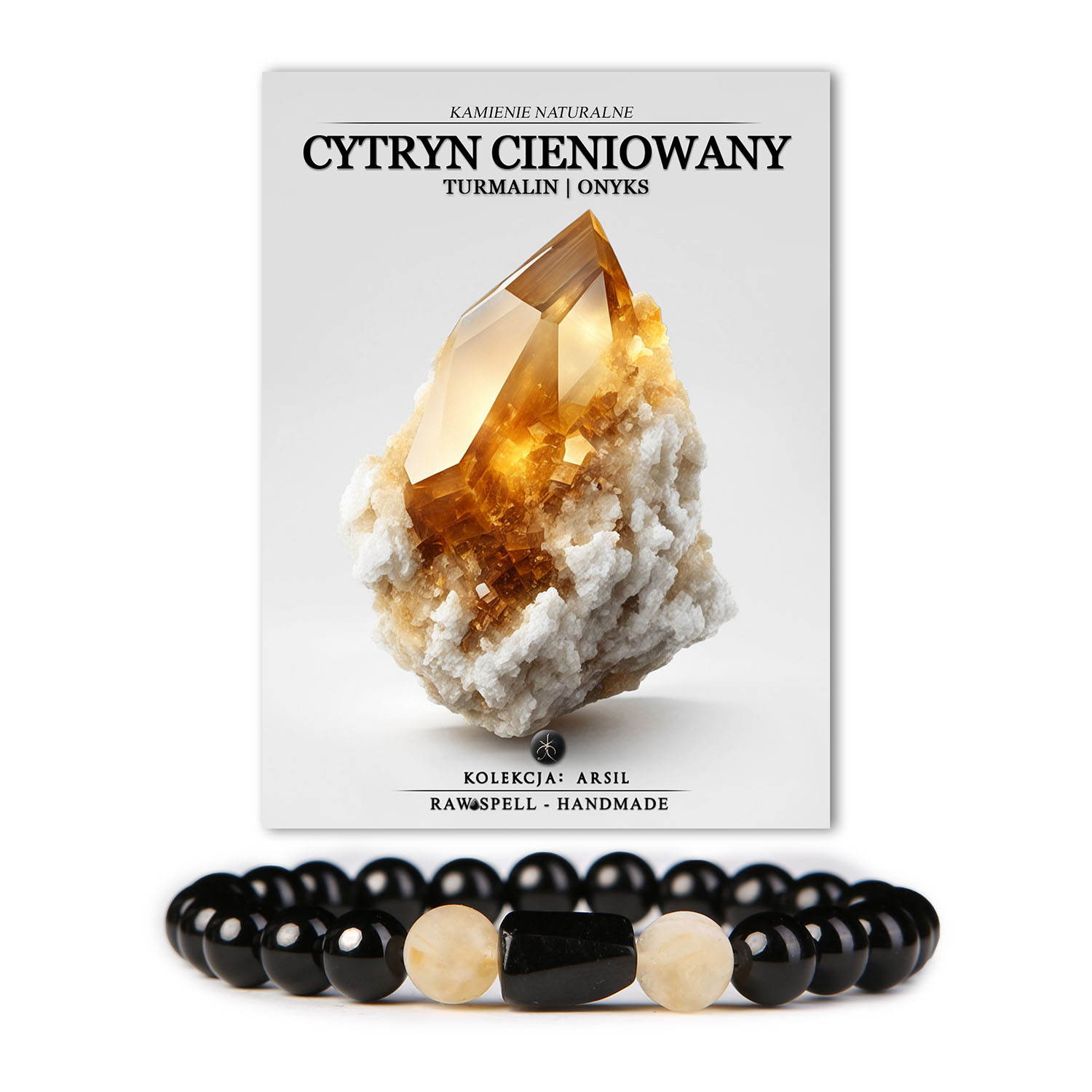 Bransoletka z kolekcji Arsil wykonana z naturalnych kamieni: cytryn cieniowany, turmalin i onyks - kolorowy dodatek do stylizacji.