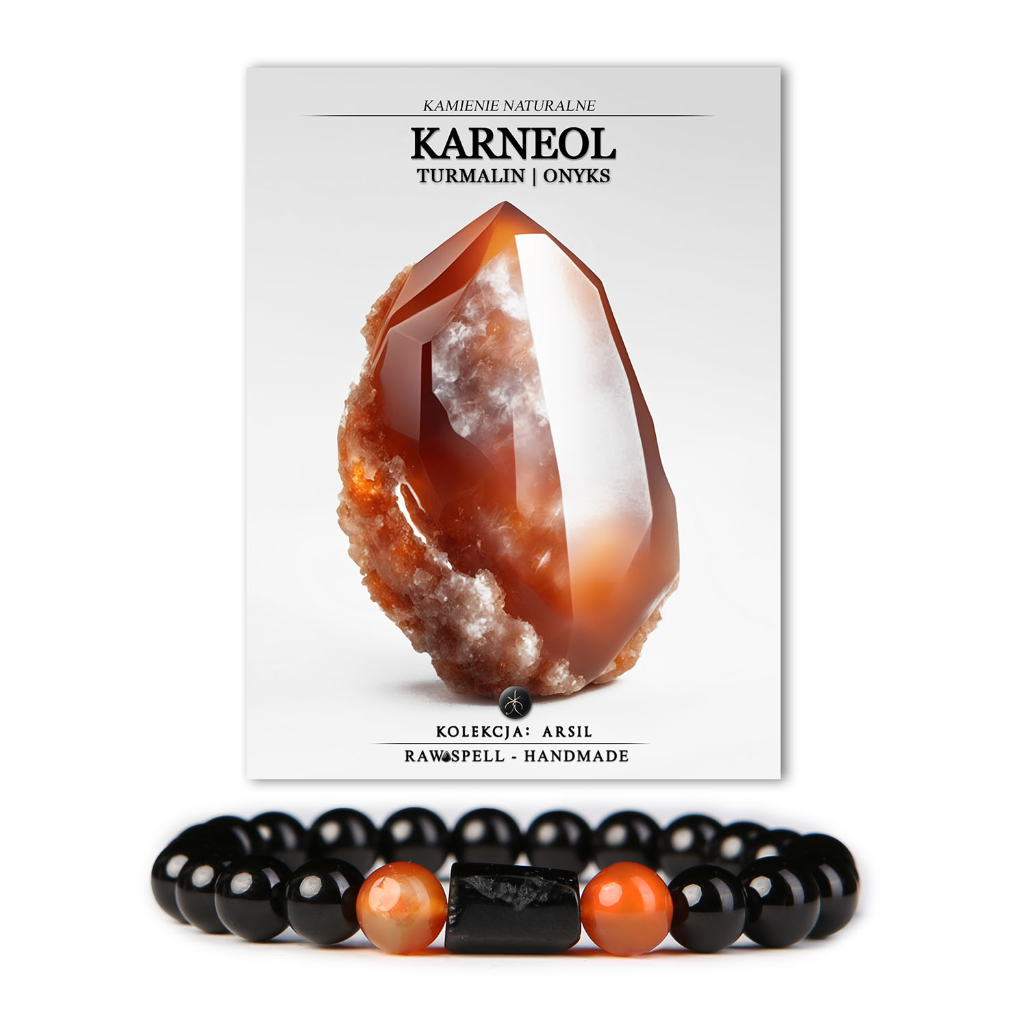 Bransoletka z kolekcji Arsil wykonana z naturalnych kamieni: karneol, turmalin i onyks - doskonały dodatek do każdej stylizacji.