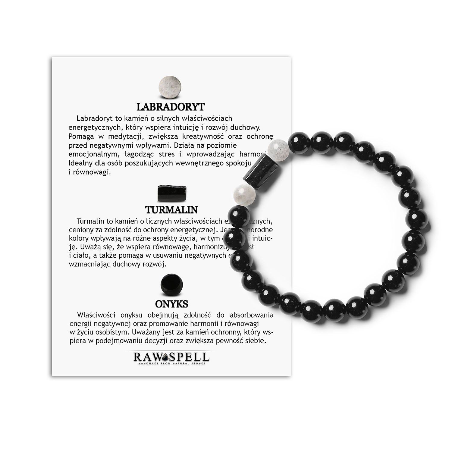 Unikalna Bransoletka z Labradorytem, Turmalinem i Onyksami Kolekcja Arsil Bransoletka z kamieni naturalnych - Labradoryt, Turmalin i Onyks z kolekcji Arsil.