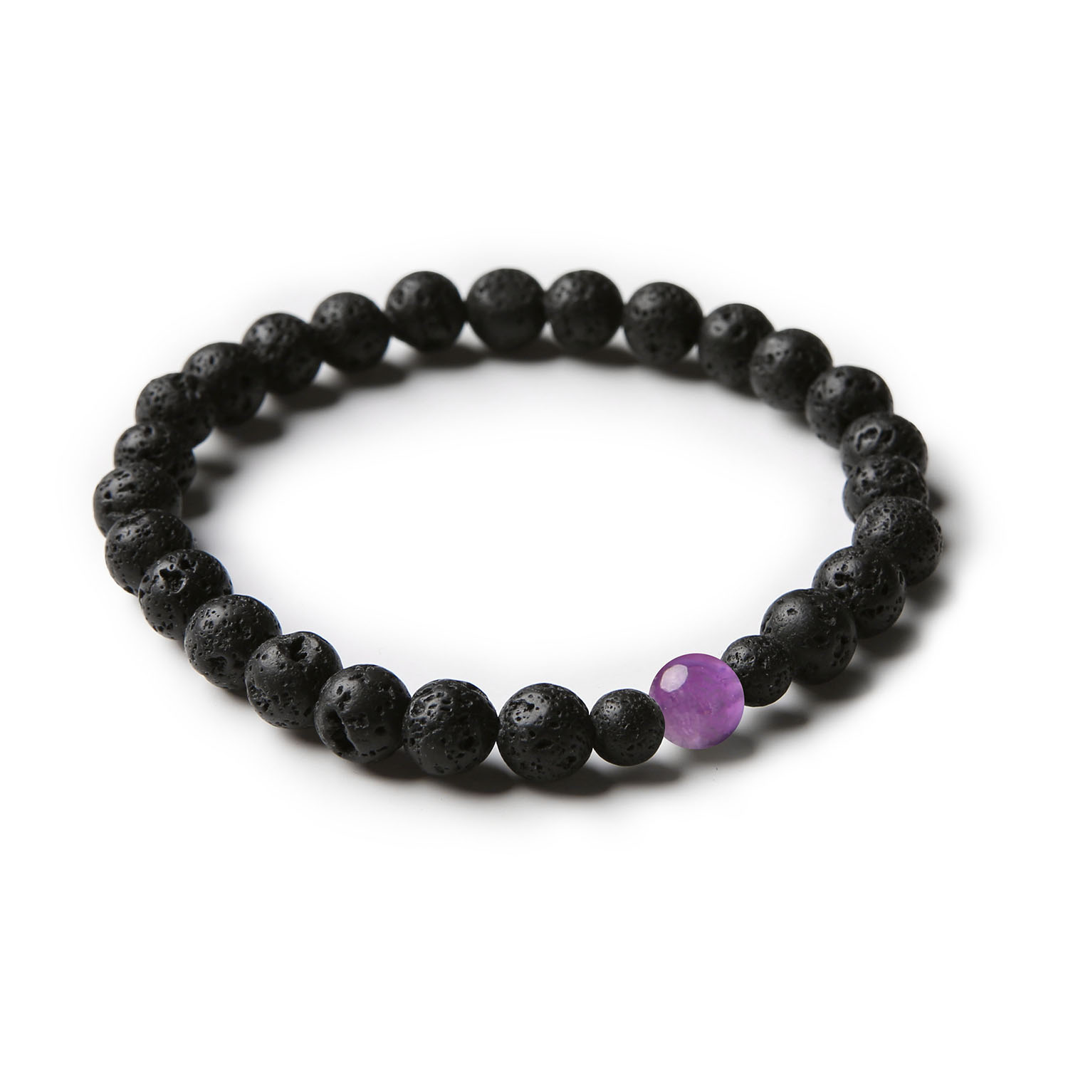 Bransoletka damska i męska z kolekcji Binthe, wykonana z ametystu i lawy wulkanicznej.