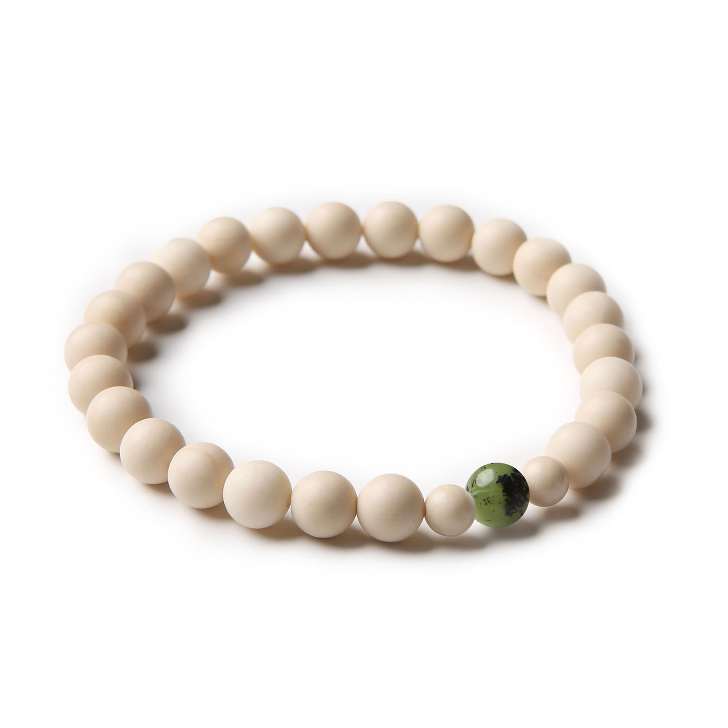 Bransoletka unisex Binthe, zdobiona zielonym jadeitem i kamieniem rzecznym, w eleganckim wzornictwie naturalnym.