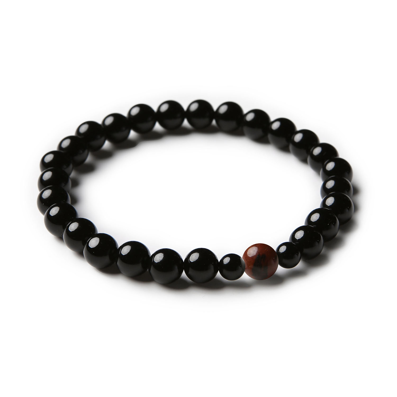 Damska i męska bransoletka z kolekcji Binthe, stworzona z brązowego obsydianu i onyksu, idealna na co dzień.