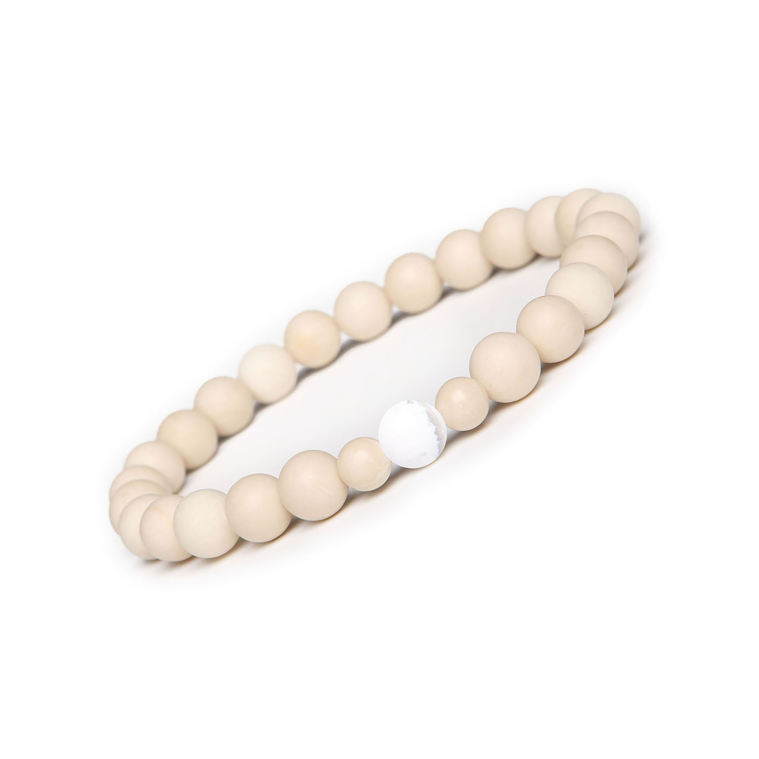 Binthe Collection Bransoletka z Howlitem i Kamieniem Rzecznym dla Niej i Niego Bransoletka Binthe z kamieniami naturalnymi Howlit i Kamień Rzeczny, stworzona dla kobiet i mężczyzn, z eleganckim designem.