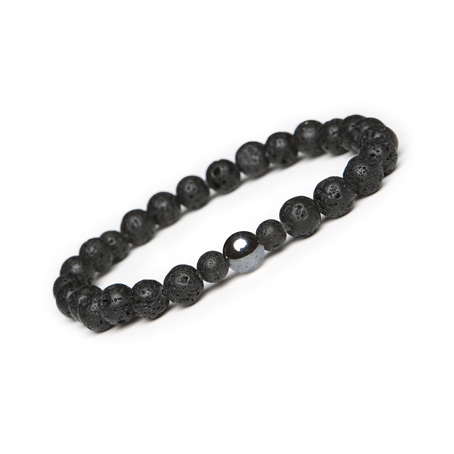 Binthe Collection Elegancka bransoletka z Hematytu i Lawy Wulkanicznej Damska i Męska Elegancka bransoletka z kolekcji Binthe, z grafitowym hematytem i lawą wulkaniczną, przeznaczona zarówno dla kobiet, jak i mężczyzn.