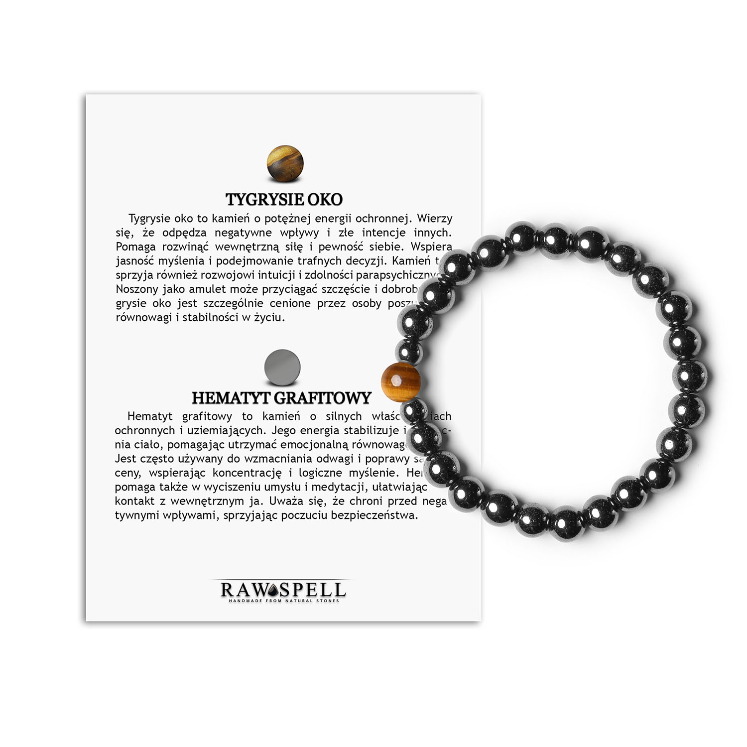 Binthe bransoletka z Tygrysim Okiem i Hematytem - naturalne kamienie dla niego i dla niej Bransoletka Binthe z tygrysim okiem i hematytem grafitowym dodatek wykonany z naturalnych kamieni.