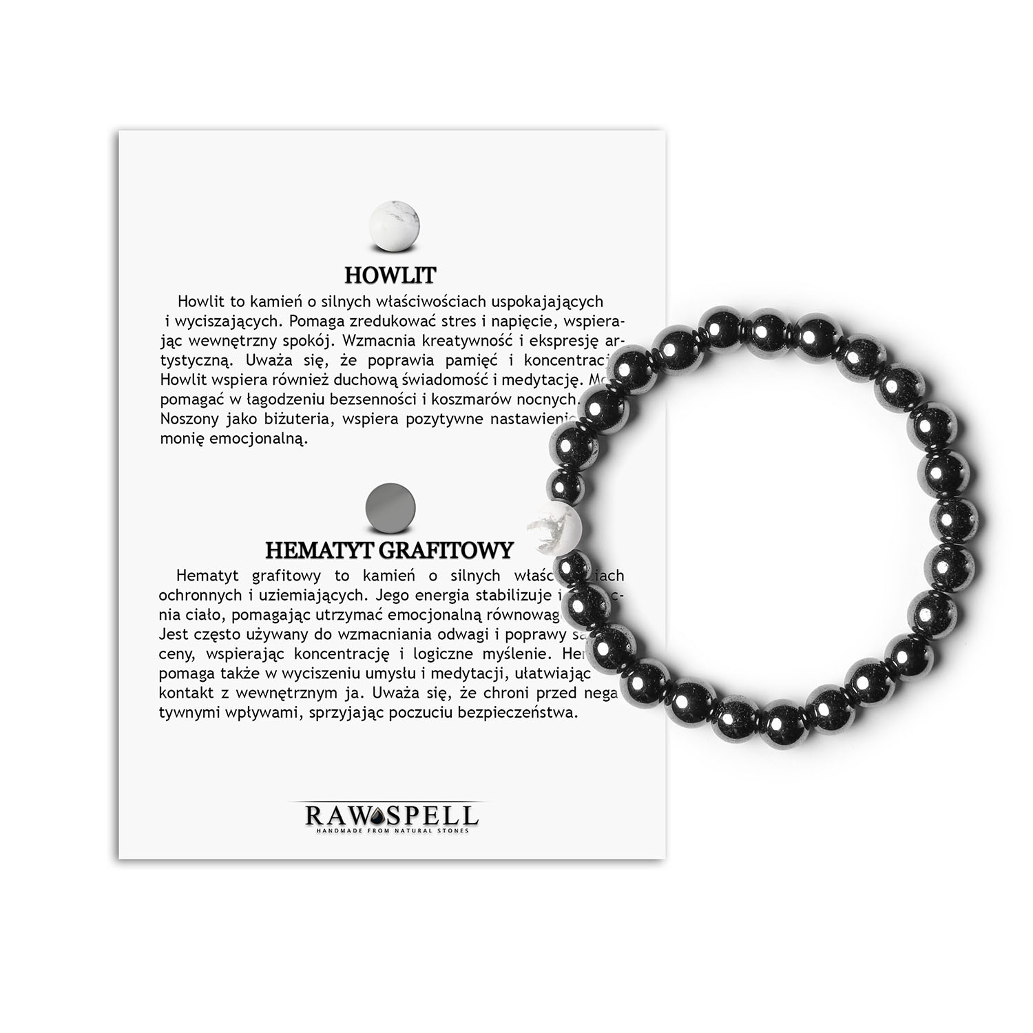 Binthe bransoletka z howlitem i hematytem grafitowym. Kamienie naturalne dla mężczyzn i kobiet Elegancka bransoletka z kolekcji Binthe z kamieniami naturalnymi: howlit i grafitowy hematyt dla kobiet i mężczyzn.