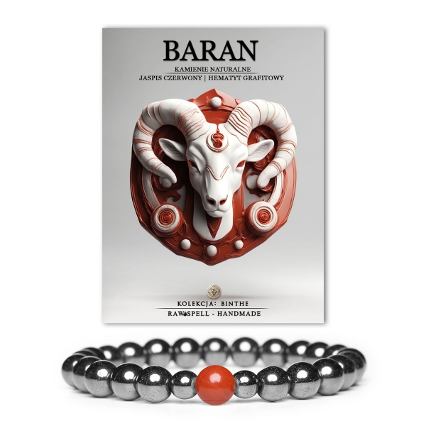 Stylowa bransoletka Binthe z jaspisem czerwonym i hematytem grafitowym, odpowiednia zarówno dla damskich, jak i męskich stylizacji.