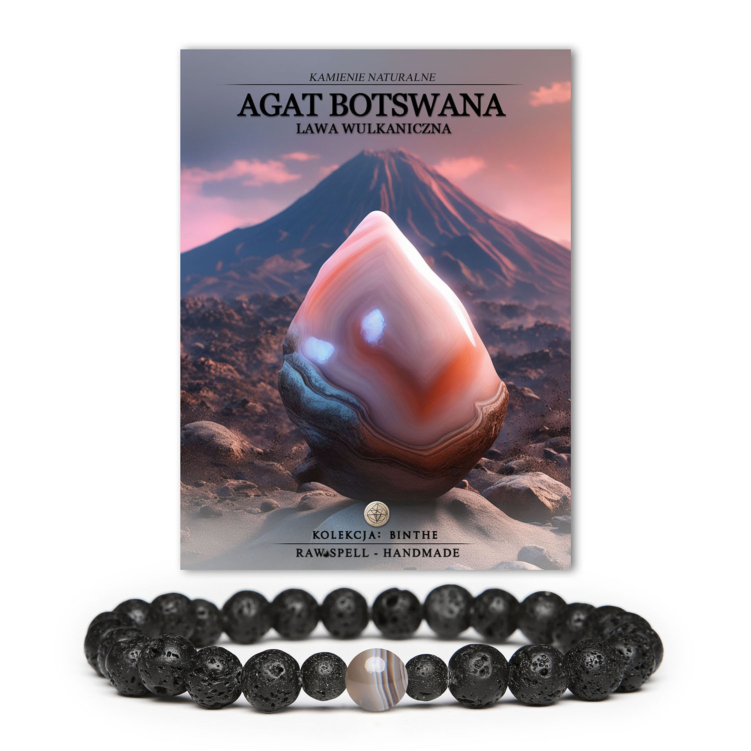 Stylowa bransoletka z kolekcji Binthe, wykonana z agatów Botswana i lawy wulkanicznej, dostępna dla kobiet i mężczyzn.