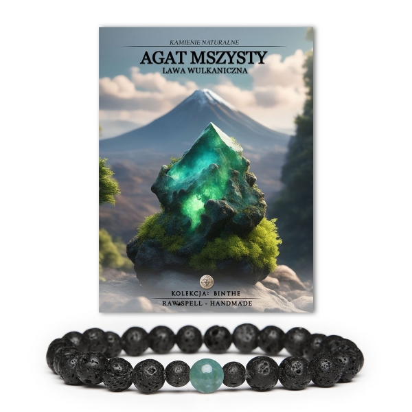 Bransoletka z kolekcji Binthe z agatami mszystymi i lawą wulkaniczną, dostępna w wersji damskiej i męskiej.