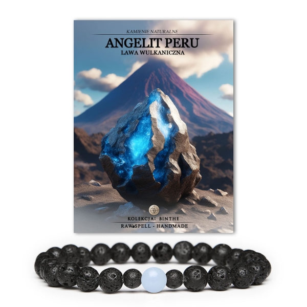 Stylowa bransoletka z lawy wulkanicznej i angelitu z Peru z kolekcji Binthe, dedykowana dla obu płci.
