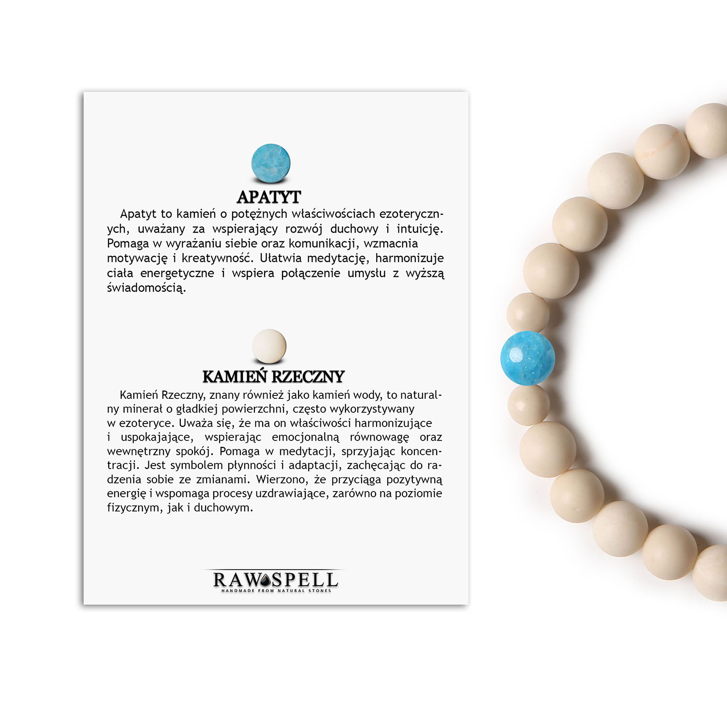 Bransoletka Binthe - Apatyt i Kamień Rzeczny dla Kobiet i Mężczyzn Elegancka bransoletka z kamieni naturalnych - apatytu i kamienia rzecznego, z kolekcji Binthe dla kobiet i mężczyzn.