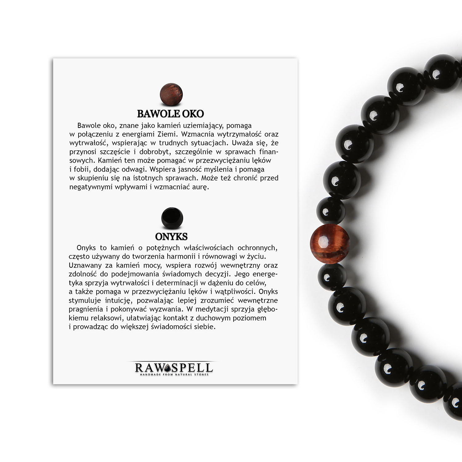 Bransoletka Binthe - Bawole Oko, Onyks, Damska i Męska w Jednym Bransoletka z kolekcji Binthe, łącząca bawole oko i onyks, idealna dla obu płci.