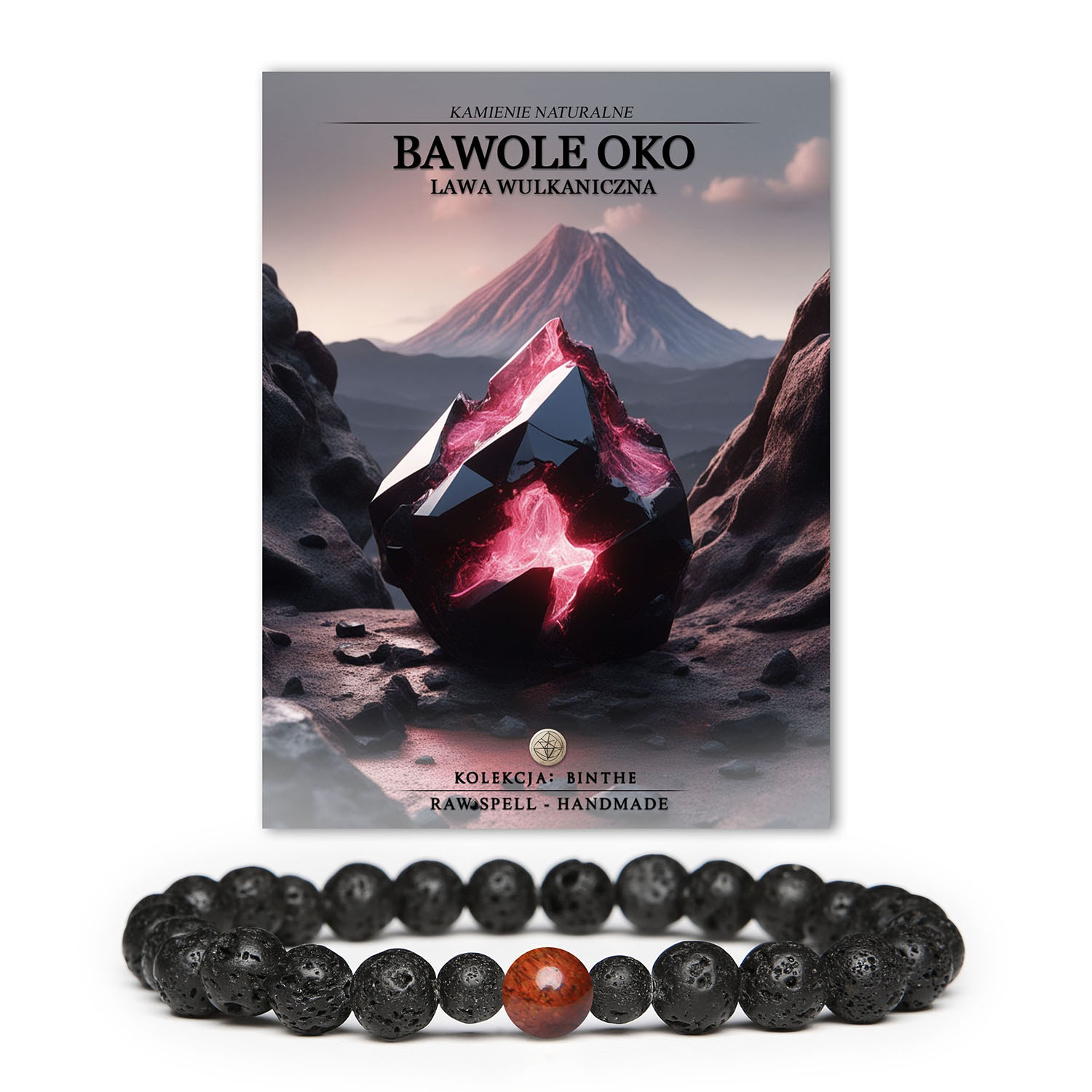 Damska i męska bransoletka z bawolego oka i lawy wulkanicznej z kolekcji Binthe, idealny dodatek na każdą okazję.