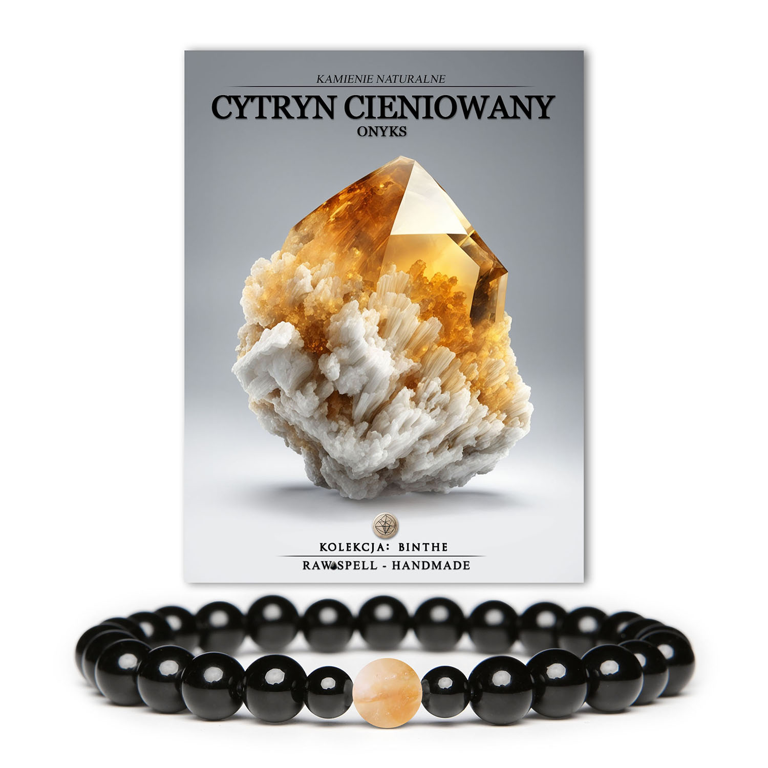 Damska i męska bransoletka z kolekcji Binthe, ozdobiona cieniowanym cytrynem oraz onyksowymi akcentami.